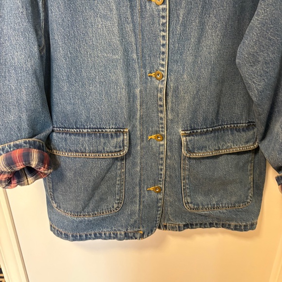 Vintage Blue Denim Chore Jacket Sz 16 Flannel Blanket Lined Coat Corduroy Collar - Picture 8 of 11